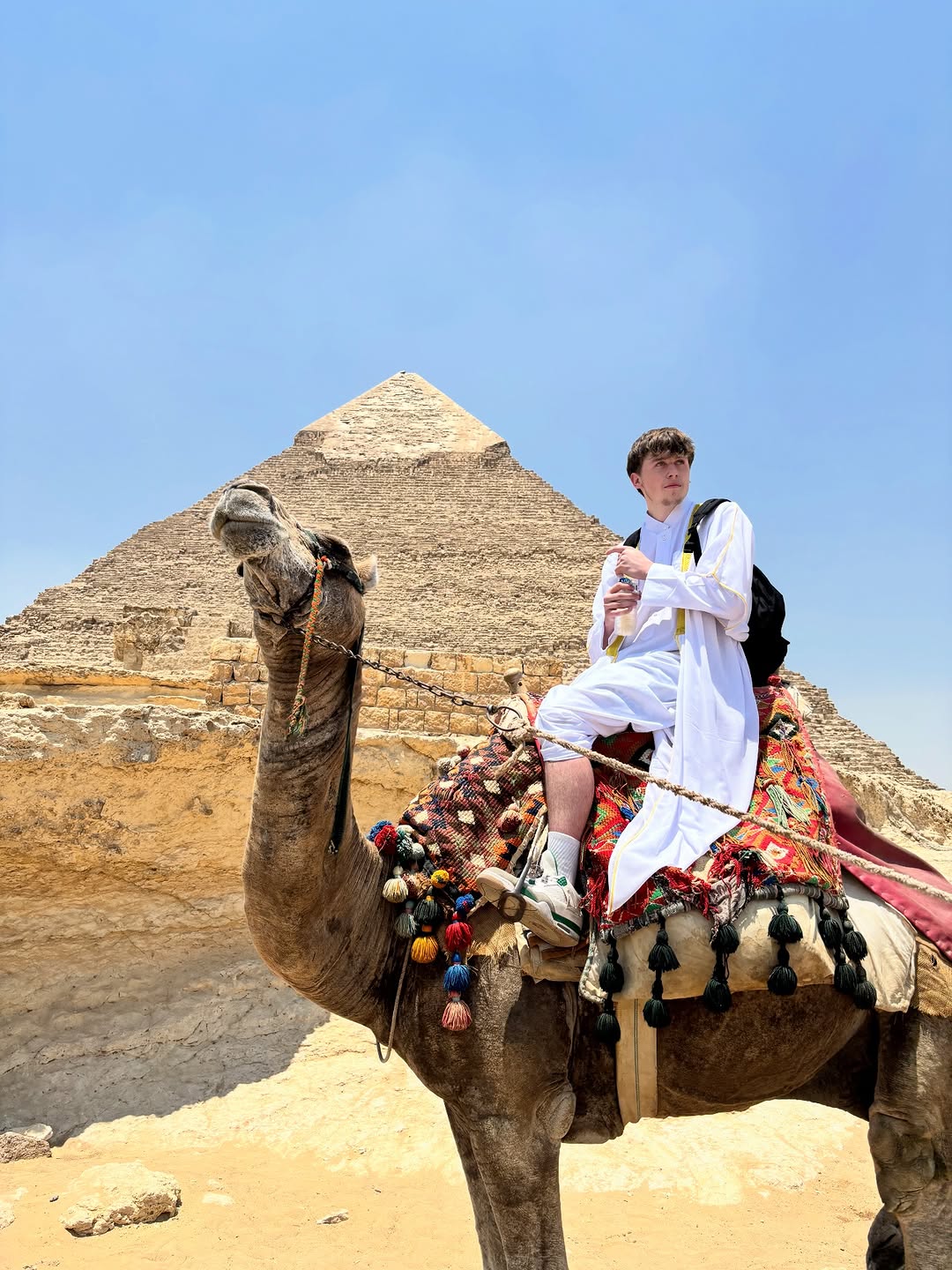Chrogman on the Catch a Fade World Tour, photographed in front of the Pyramids of Giza