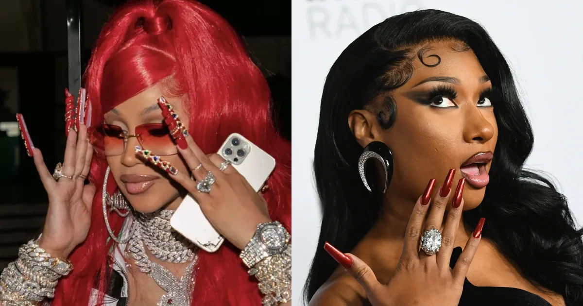 Cardi B and Megan Thee Stallion showcasing XXL nails — a trend rooted in Black culture