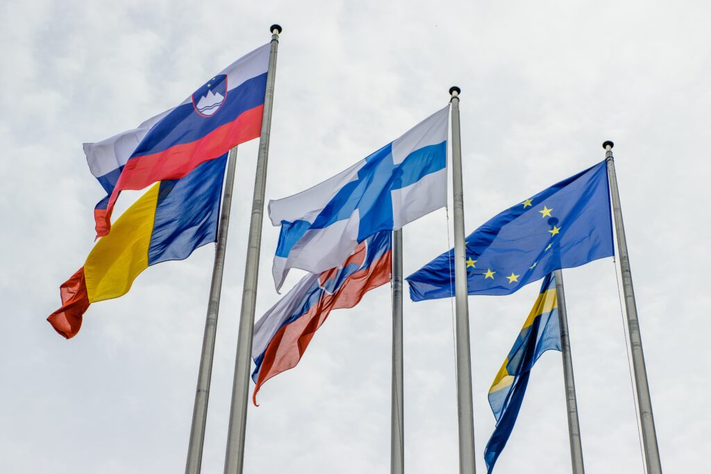 European flags in the wind