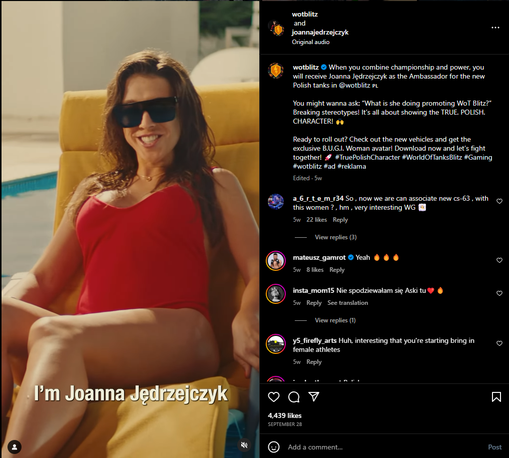Screenshot showcasing a collaboration between Joanna Jędrzejczyk and World of Tank